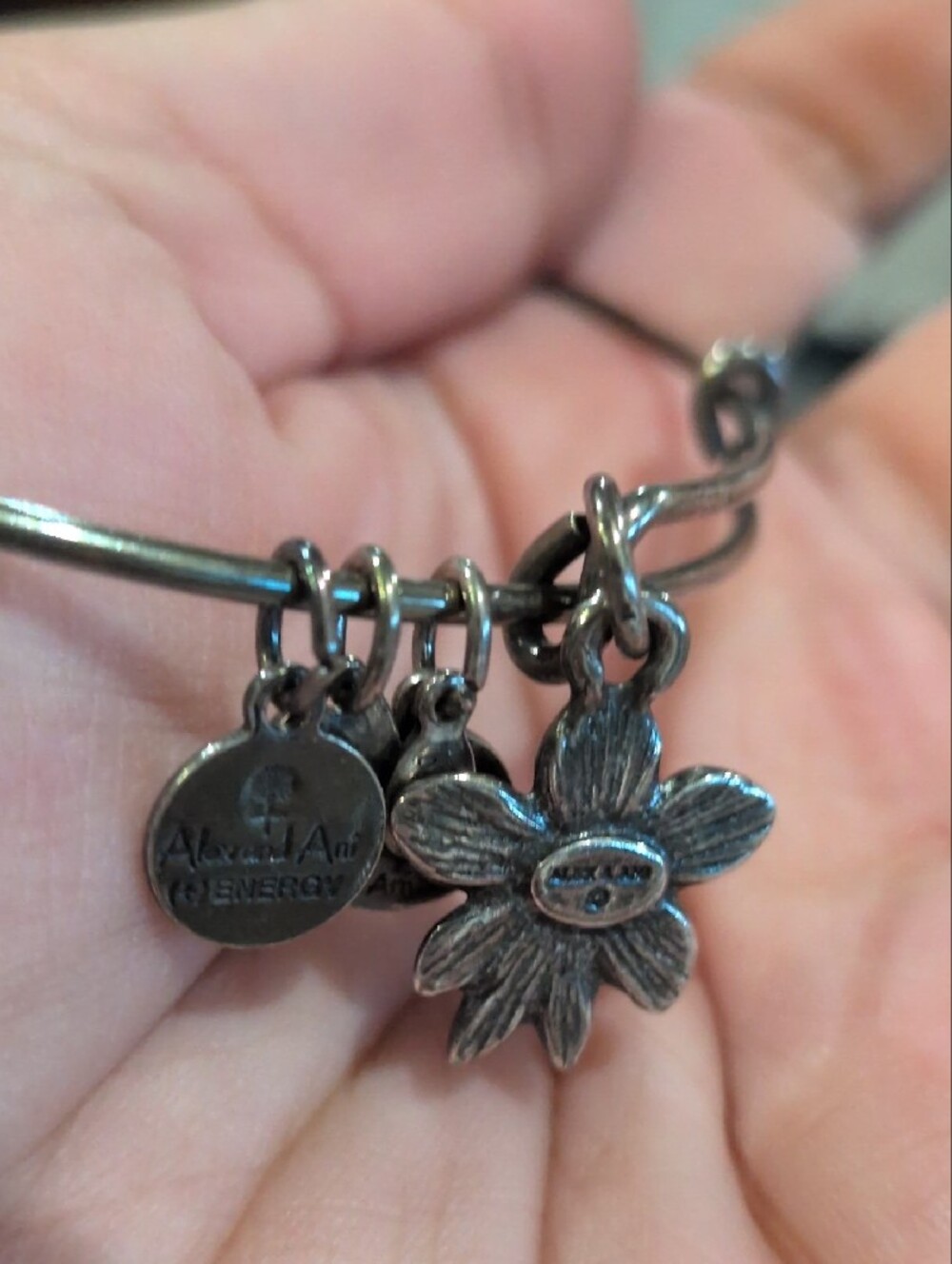 Alex and Ani Silver Flower Charm Bangle Bracelet